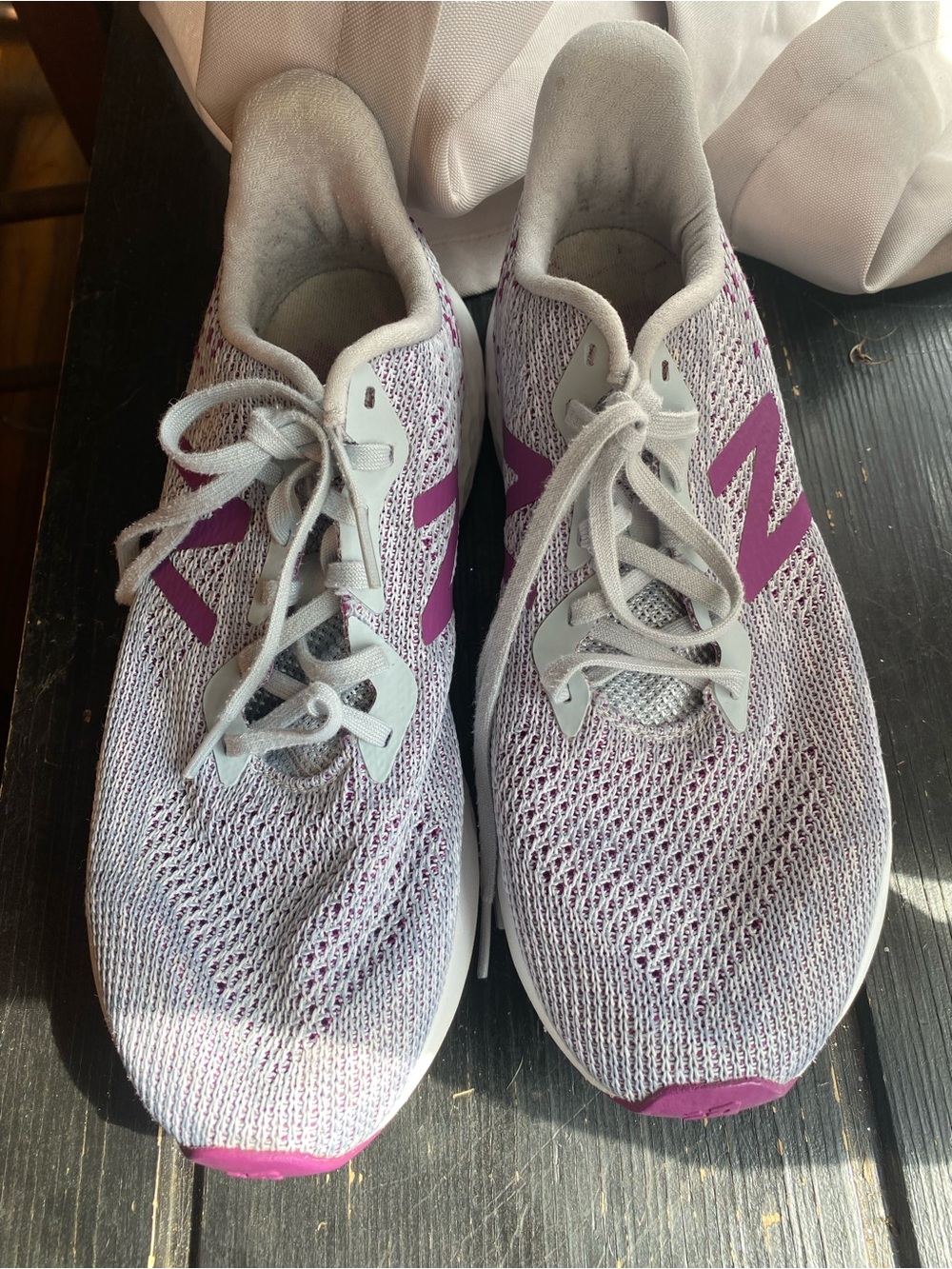 New Balance Women’s Light Gray & Purple Knit Running Sneakers
